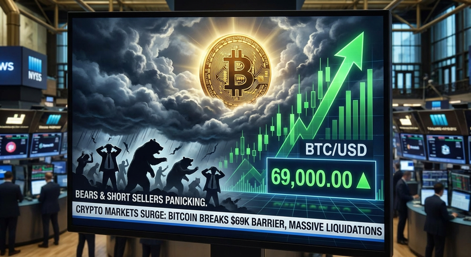 Shorts vernichtet: Bitcoin schießt auf $69k zurück
